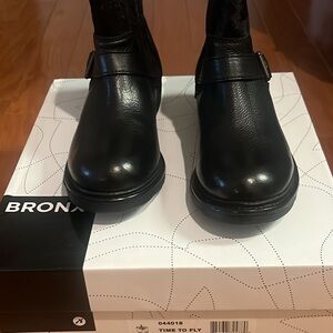 Bronx Black Leather Women's Ankle Boots with Side Buckle
